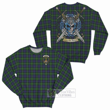 Gordon Tartan Sweatshirt with Family Crest Celtic Skull Style