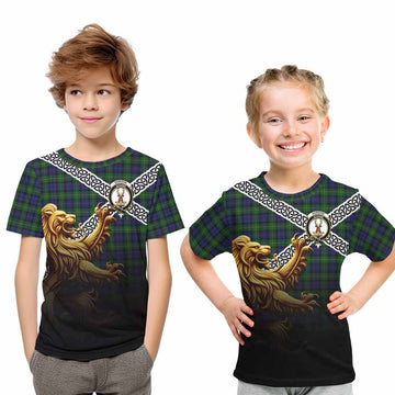 Gordon Crest Tartan Kid T-Shirt with Golden Lion Emblem Celtic Style Youth XL Size14 - Tartan Vibes Clothing