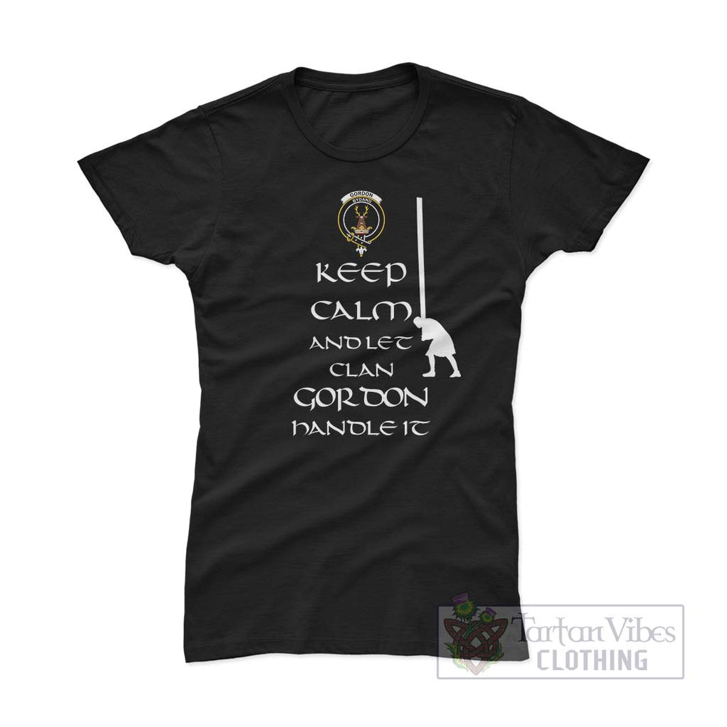 Gordon Clan Women's T-Shirt: Keep Calm and Let the Clan Handle It Caber Toss Highland Games Style Pink Azalea - 2D-tartanvibesclothing