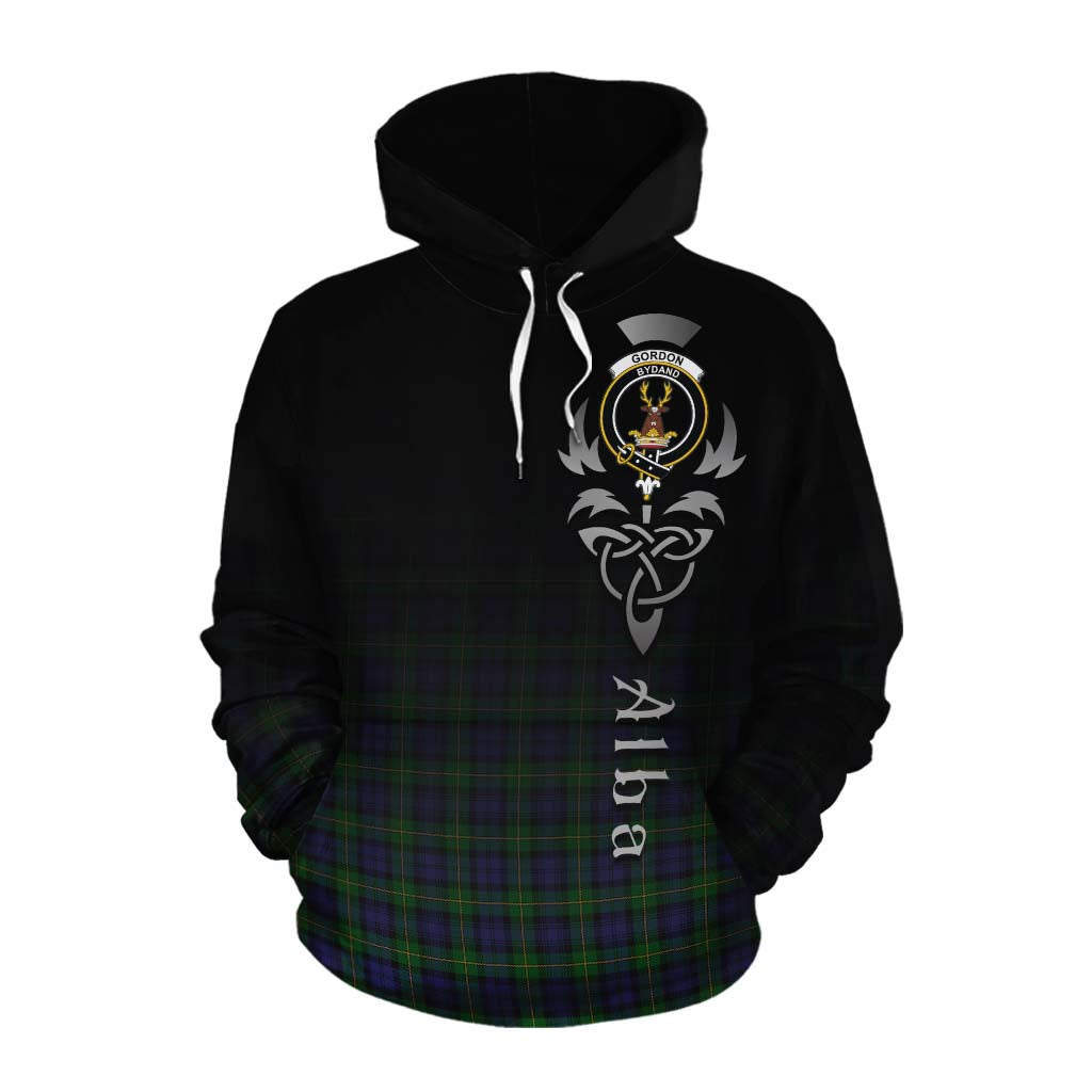 Tartan Vibes Clothing Gordon Tartan Cotton Hoodie Featuring Alba Gu Brath Family Crest Celtic Inspired