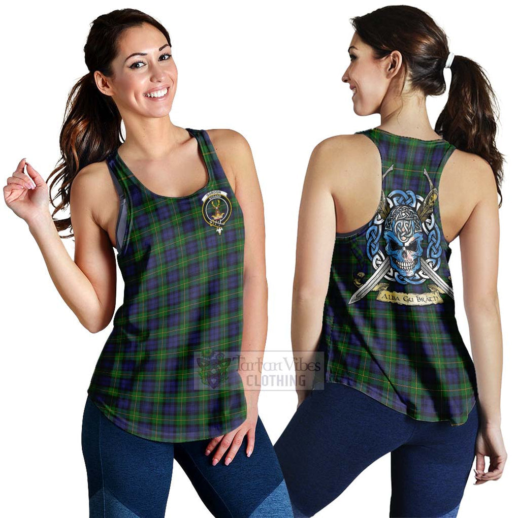 Tartan Vibes Clothing Gordon Tartan Women's Racerback Tanks with Family Crest Celtic Skull Style