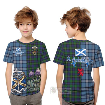 Gordon Tartan Kid T-Shirt Happy St. Andrew's Day Half Tartan Style