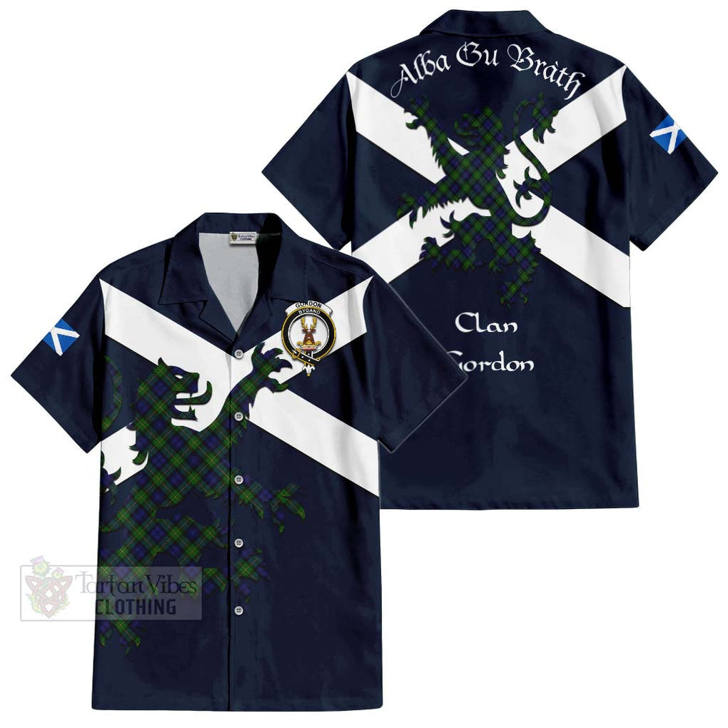 Tartan Vibes Clothing Gordon Tartan Lion Rampant Short Sleeve Button Shirt – Proudly Display Your Heritage with Alba Gu Brath and Clan Name