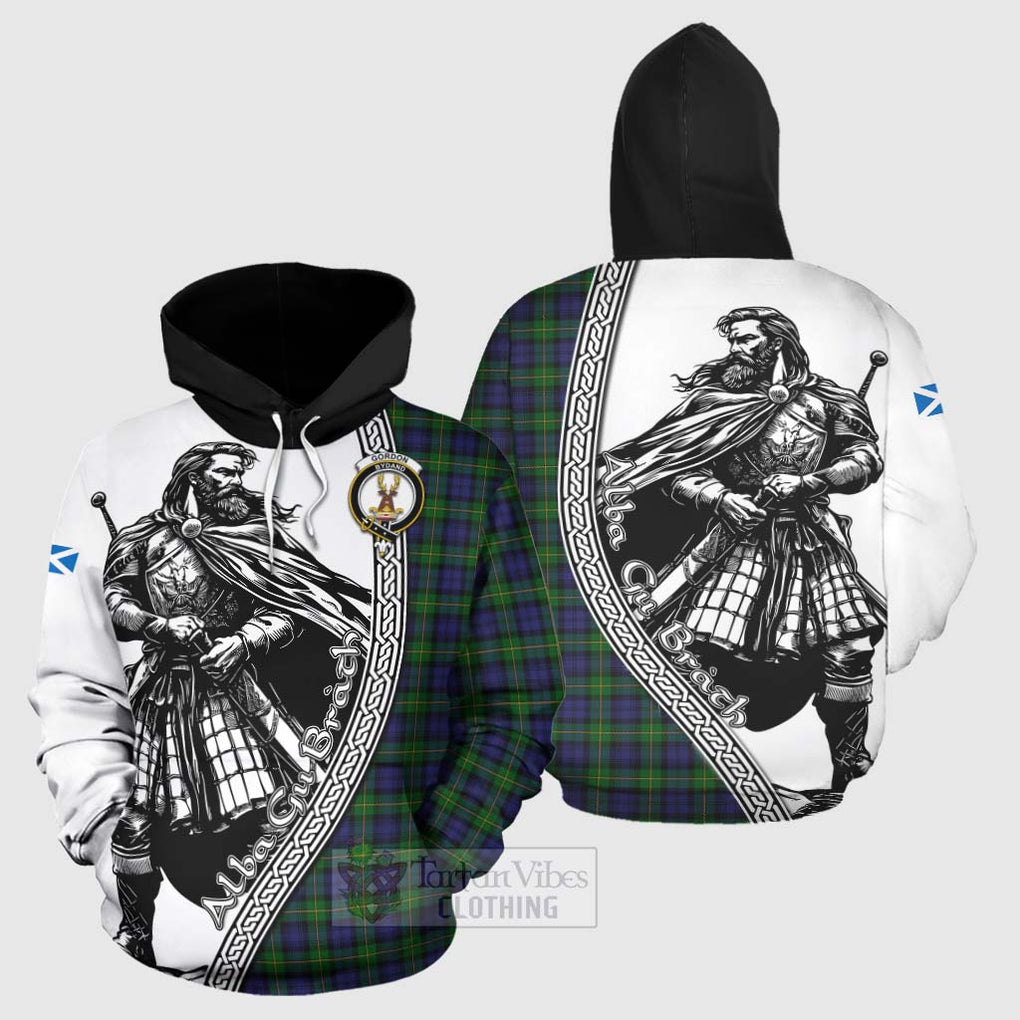 Tartan Vibes Clothing Gordon Tartan Clan Crest Hoodie with Highlander Warrior Celtic Style