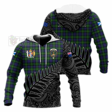 Gordon Crest Tartan Knitted Hoodie with New Zealand Silver Fern Half Style