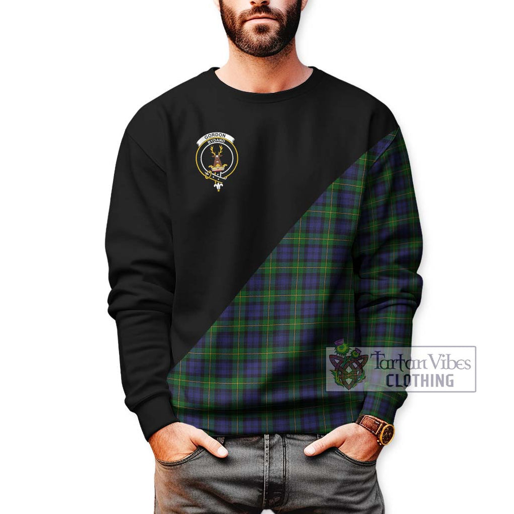 Gordon Tartan Sweatshirt with Family Crest and Military Logo Style Unisex - Tartanvibesclothing Shop