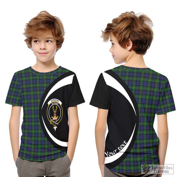 Gordon Tartan Kid T-Shirt with Family Crest Circle Style