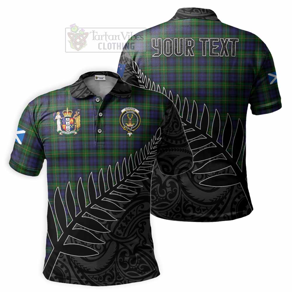 Tartan Vibes Clothing Gordon Crest Tartan Polo Shirt with New Zealand Silver Fern Half Style