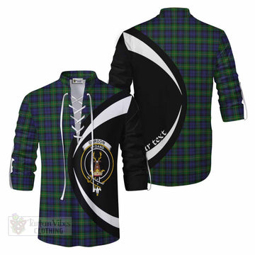 Gordon Tartan Ghillie Kilt Shirt with Family Crest Circle Style