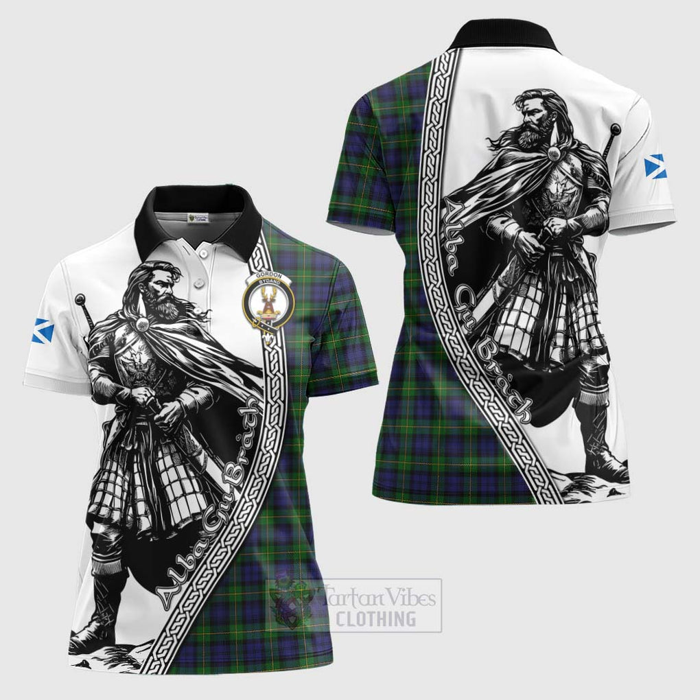 Tartan Vibes Clothing Gordon Tartan Clan Crest Women's Polo Shirt with Highlander Warrior Celtic Style