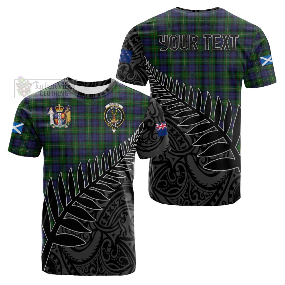 Tartan Vibes Clothing Gordon Crest Tartan Cotton T-shirt with New Zealand Silver Fern Half Style