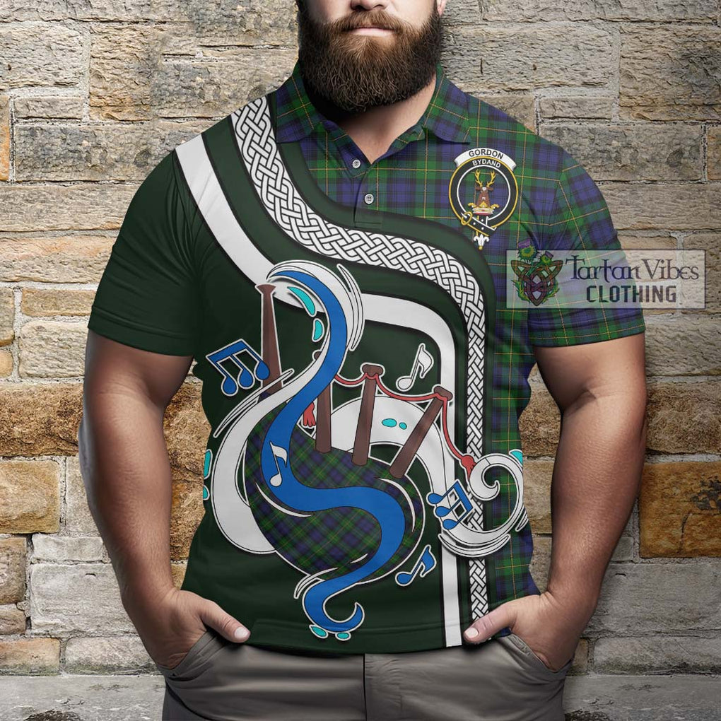 Tartan Vibes Clothing Gordon Tartan Polo Shirt with Epic Bagpipe Style