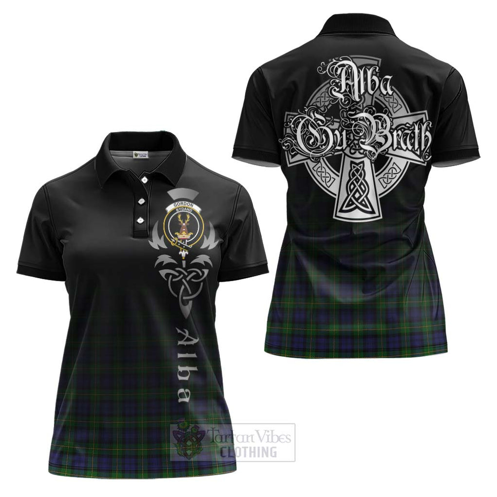 Tartan Vibes Clothing Gordon Tartan Women's Polo Shirt Featuring Alba Gu Brath Family Crest Celtic Inspired