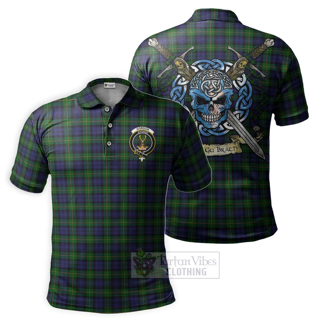 Tartan Vibes Clothing Gordon Tartan Polo Shirt with Family Crest Celtic Skull Style