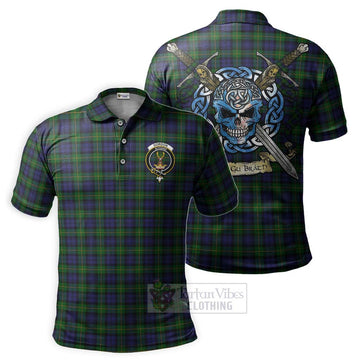 Gordon Tartan Polo Shirt with Family Crest Celtic Skull Style