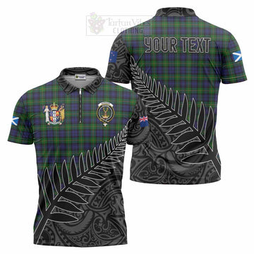 Gordon Crest Tartan Zipper Polo Shirt with New Zealand Silver Fern Half Style