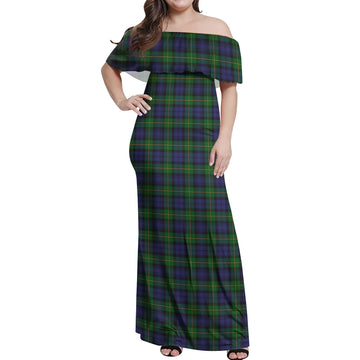 Gordon Tartan Off Shoulder Long Dress