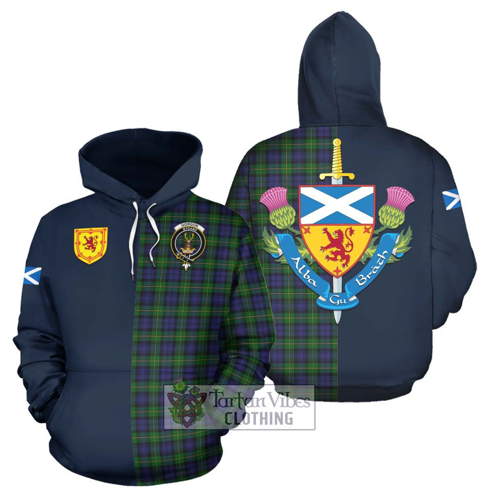 Tartan Vibes Clothing Gordon Tartan Hoodie with Scottish Lion Royal Arm Half Style