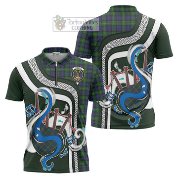 Gordon Tartan Zipper Polo Shirt with Epic Bagpipe Style