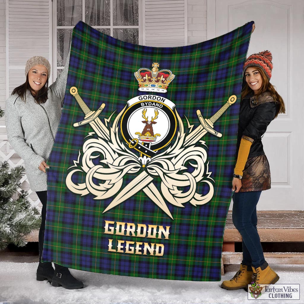 Tartan Vibes Clothing Gordon Tartan Blanket with Clan Crest and the Golden Sword of Courageous Legacy