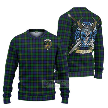 Gordon Tartan Ugly Sweater with Family Crest Celtic Skull Style