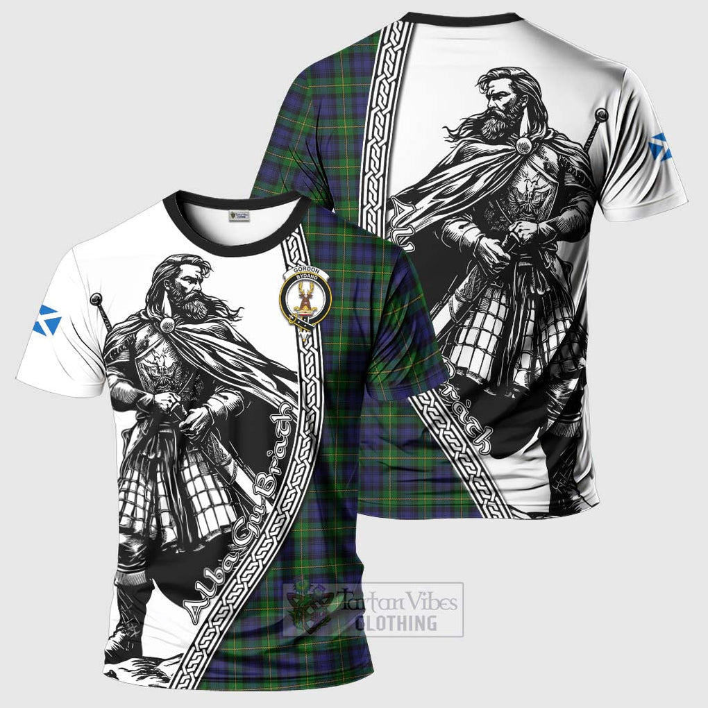 Tartan Vibes Clothing Gordon Tartan Clan Crest T-Shirt with Highlander Warrior Celtic Style