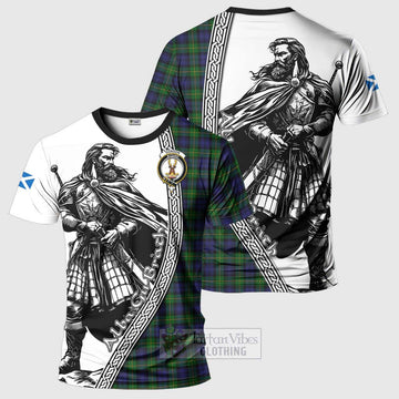 Gordon Tartan Clan Crest T-Shirt with Highlander Warrior Celtic Style