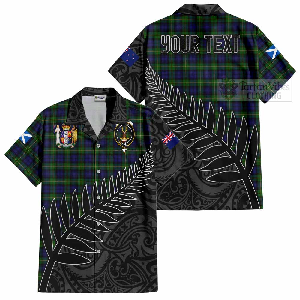 Tartan Vibes Clothing Gordon Crest Tartan Short Sleeve Button Shirt with New Zealand Silver Fern Half Style