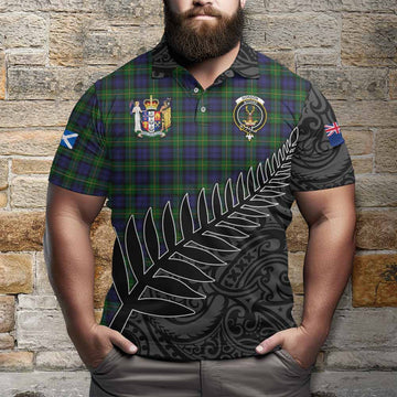 Gordon Crest Tartan Polo Shirt with New Zealand Silver Fern Half Style