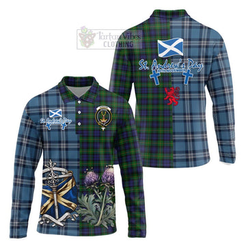 Gordon Tartan Long Sleeve Polo Shirt Happy St. Andrew's Day Half Tartan Style