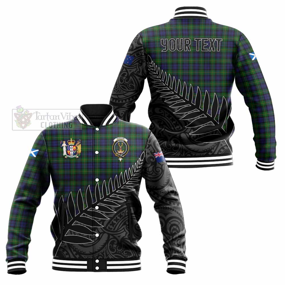 Tartan Vibes Clothing Gordon Crest Tartan Baseball Jacket with New Zealand Silver Fern Half Style