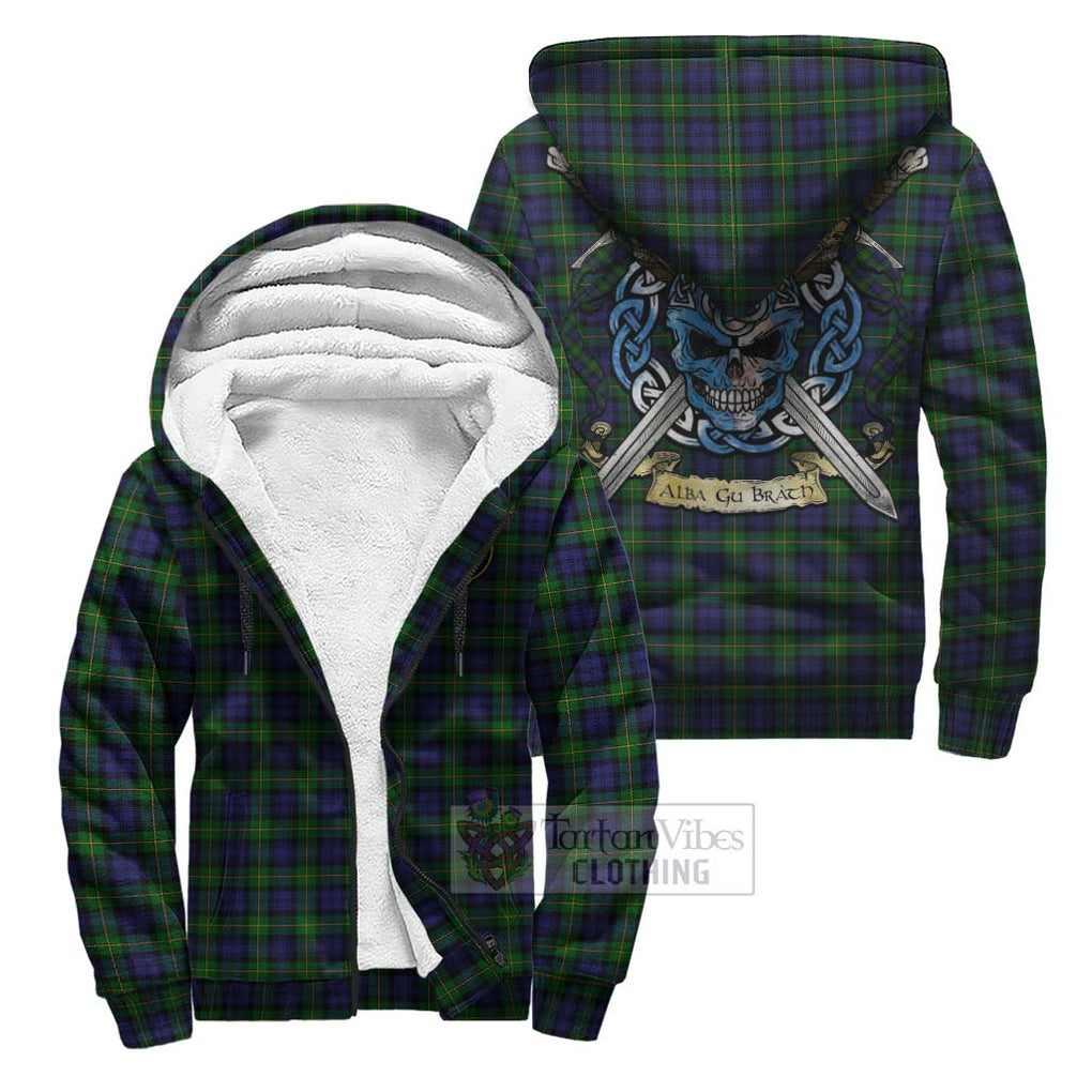 Tartan Vibes Clothing Gordon Tartan Sherpa Hoodie with Family Crest Celtic Skull Style