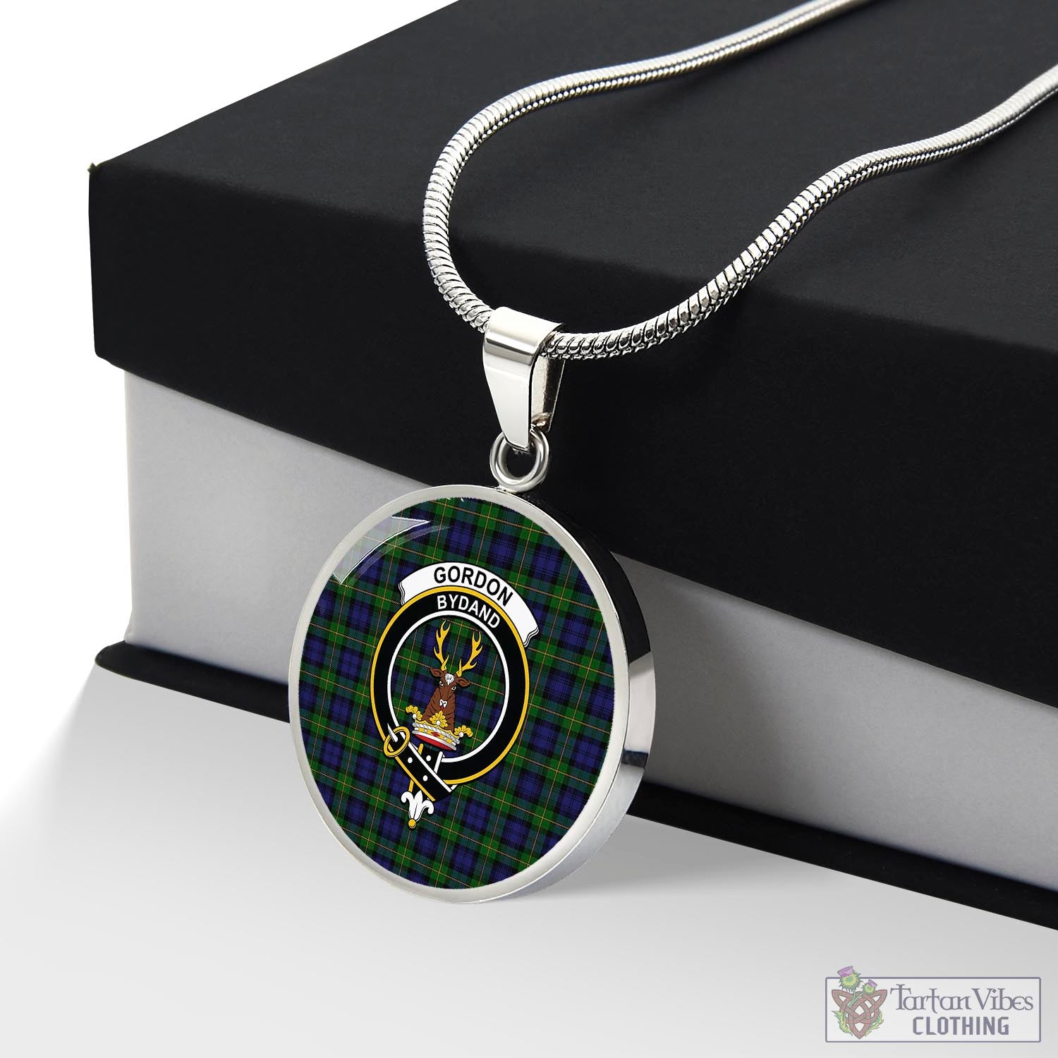 Tartan Vibes Clothing Gordon Tartan Circle Necklace with Family Crest