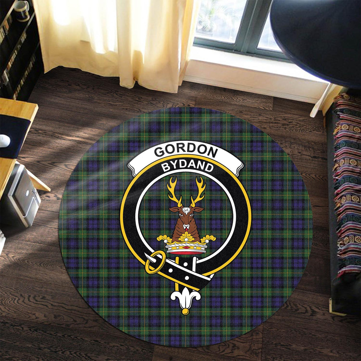 Gordon Tartan Round Rug with Family Crest Premium Round Rug - Tartan Vibes Clothing