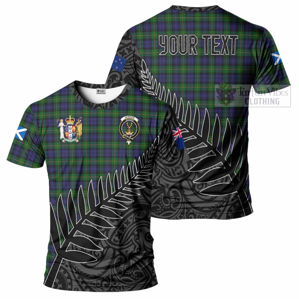 Tartan Vibes Clothing Gordon Crest Tartan T-Shirt with New Zealand Silver Fern Half Style