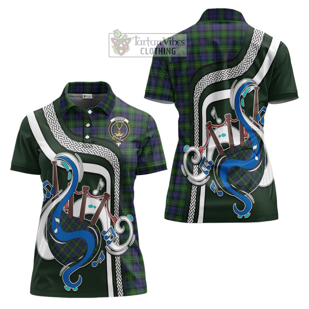 Gordon Tartan Women's Polo Shirt with Epic Bagpipe Style Women - Tartanvibesclothing Shop