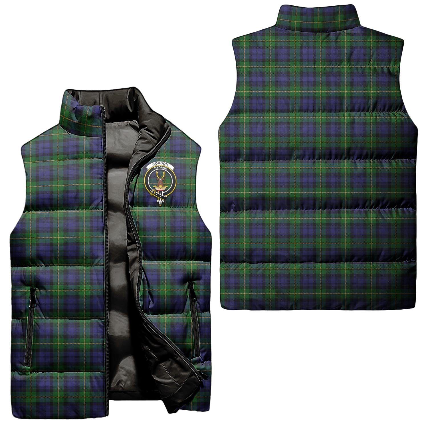 Gordon Tartan Sleeveless Puffer Jacket with Family Crest Unisex - Tartanvibesclothing