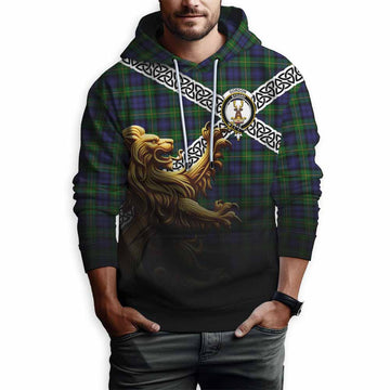 Gordon Crest Tartan Hoodie with Golden Lion Emblem Celtic Style Pullover Hoodie - Tartan Vibes Clothing