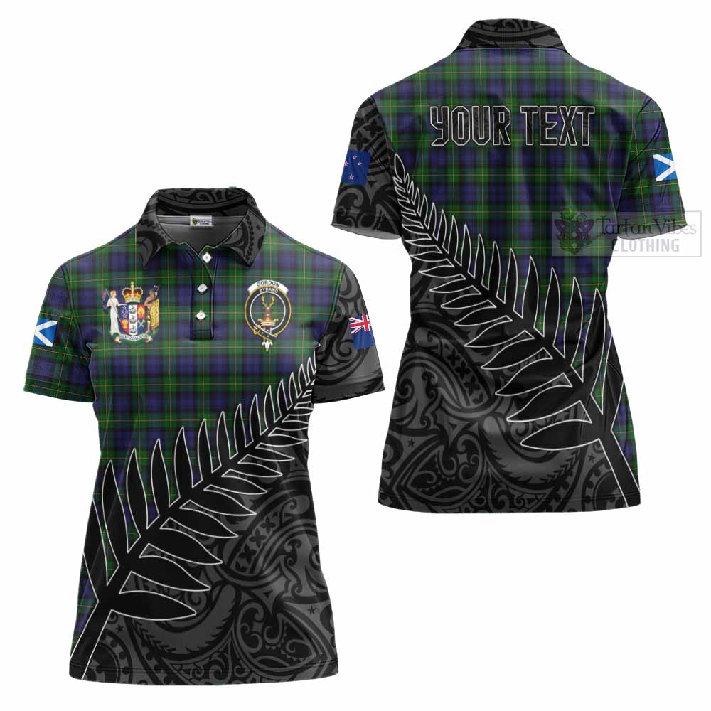 Tartan Vibes Clothing Gordon Crest Tartan Women's Polo Shirt with New Zealand Silver Fern Half Style