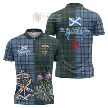 Gordon Tartan Zipper Polo Shirt Happy St. Andrew's Day Half Tartan Style