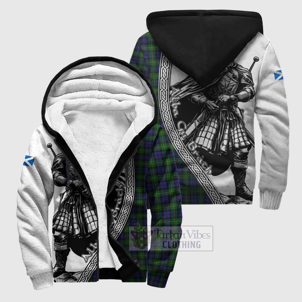 Tartan Vibes Clothing Gordon Tartan Clan Crest Sherpa Hoodie with Highlander Warrior Celtic Style