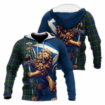 Gordon Tartan Family Crest Knitted Hoodie with Scottish Majestic Lion