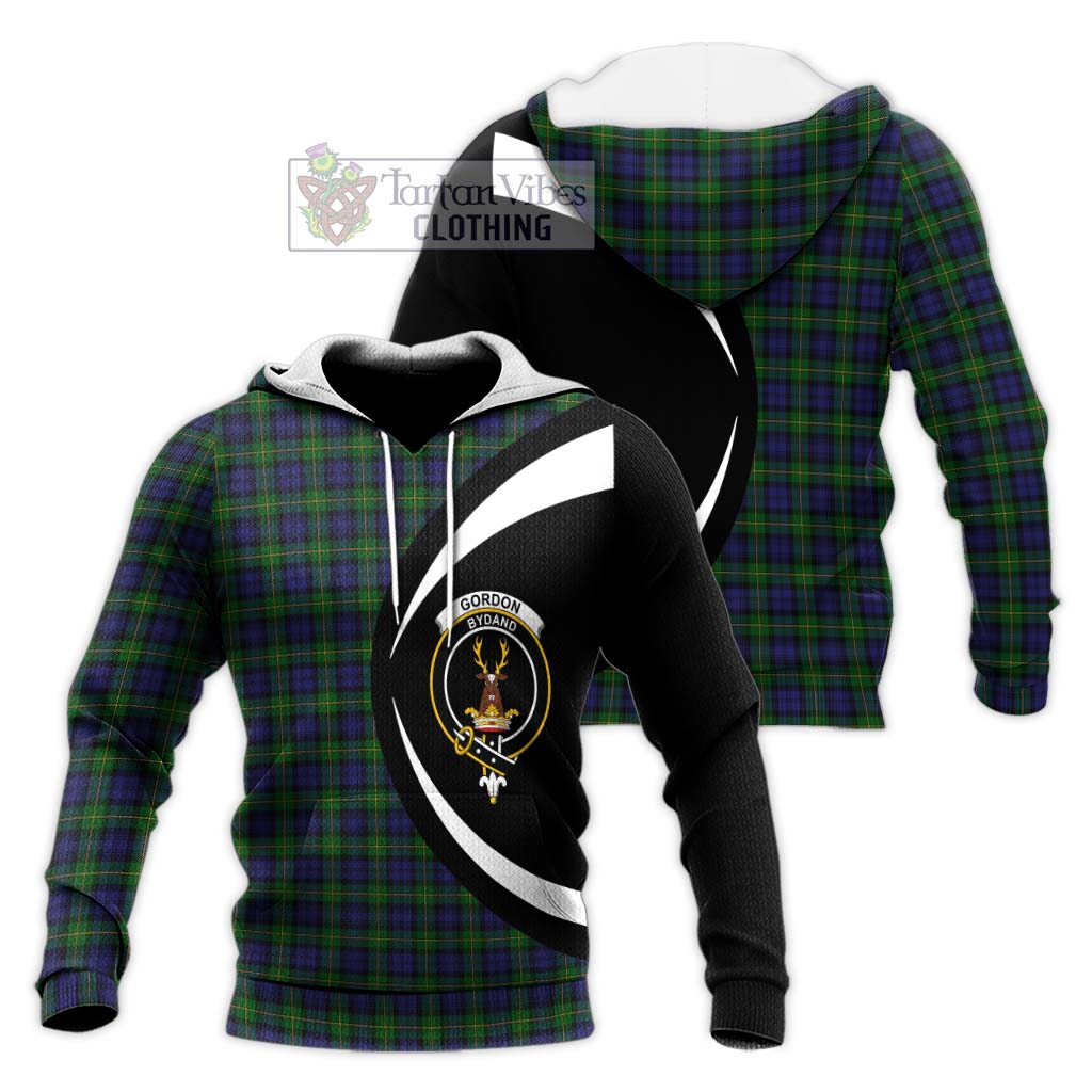 Gordon Tartan Knitted Hoodie with Family Crest Circle Style Unisex Knitted Pullover Hoodie - Tartan Vibes Clothing