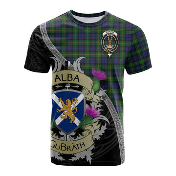 Gordon Tartan Family Crest Cotton T-shirt Lion Rampant Royal Thistle Shield Celtic Inspired Kid's Shirt - Tartan Vibes Clothing