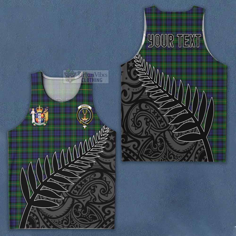 Tartan Vibes Clothing Gordon Crest Tartan Men's Tank Top with New Zealand Silver Fern Half Style