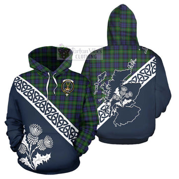 Gordon Tartan Hoodie Featuring Thistle and Scotland Map