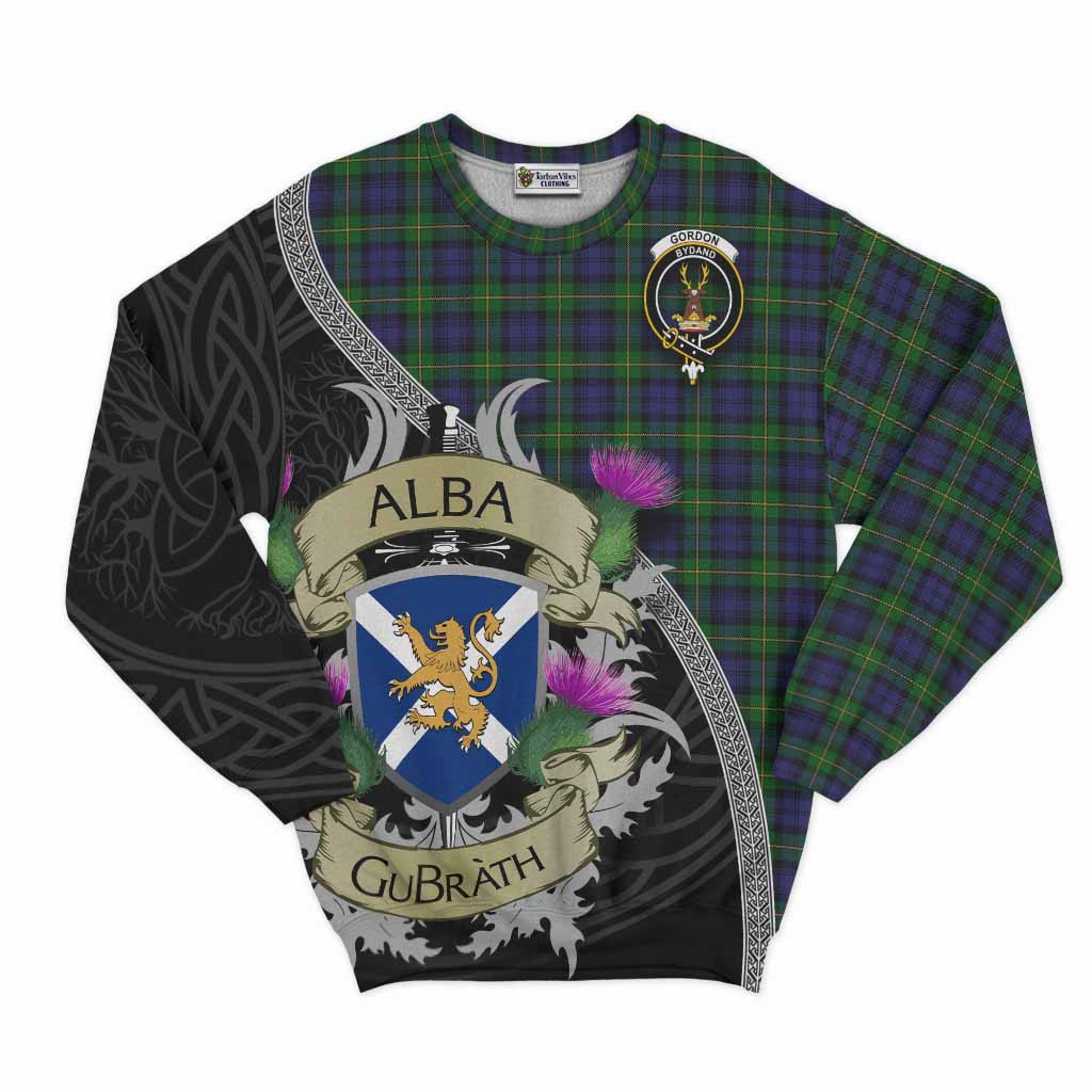 Gordon Tartan Family Crest Sweatshirt Lion Rampant Royal Thistle Shield Celtic Inspired Unisex - Tartan Vibes Clothing