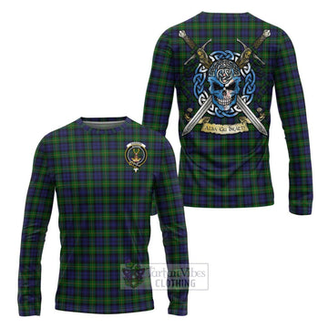 Gordon Tartan Long Sleeve T-Shirt with Family Crest Celtic Skull Style