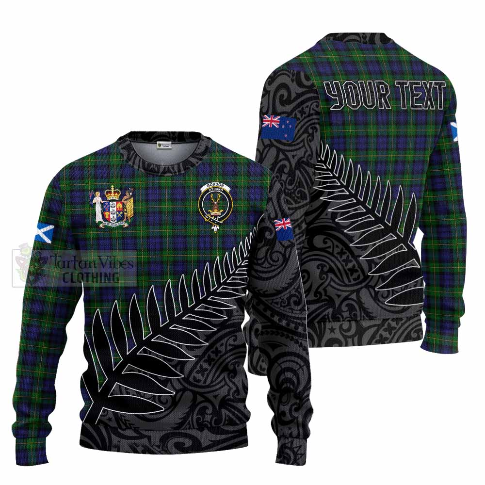 Tartan Vibes Clothing Gordon Crest Tartan Knitted Sweater with New Zealand Silver Fern Half Style