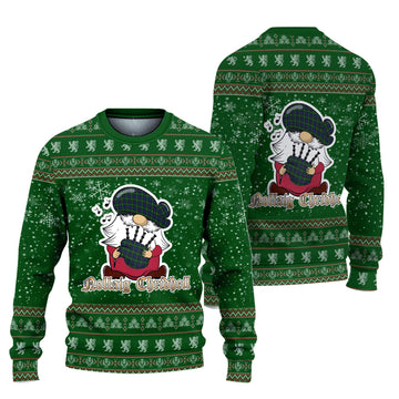 Gordon Clan Christmas Family Ugly Sweater with Funny Gnome Playing Bagpipes